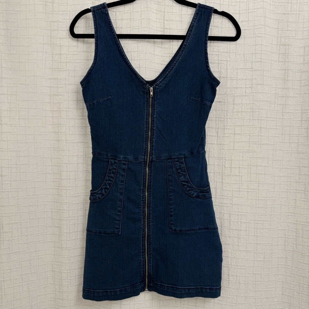 Mindcode Denim Zip-Front Mini Dress with Pockets